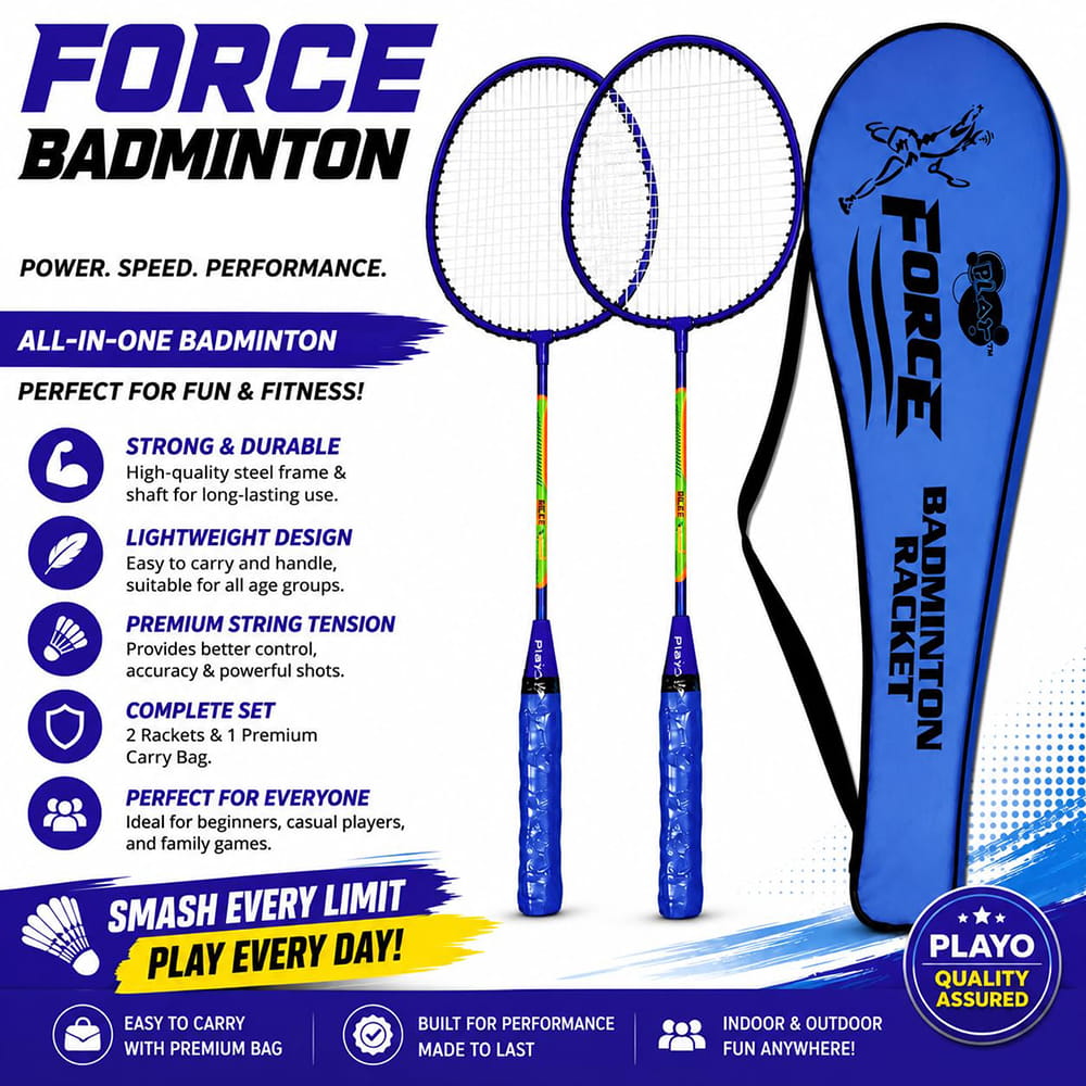 Volt Pro Force Badminton Racket Set is designed for beginners and casual players looking for a reliable badminton kit for daily play. This badminton racket set of 2 comes with a carry bag, making it perfect for outdoor games and indoor practice. Volt Pro Force Badminton Racket Set is designed for beginners and casual players looking for a reliable badminton kit for daily play. This badminton racket set of 2 comes with a carry bag, making it perfect for outdoor games and indoor practice.