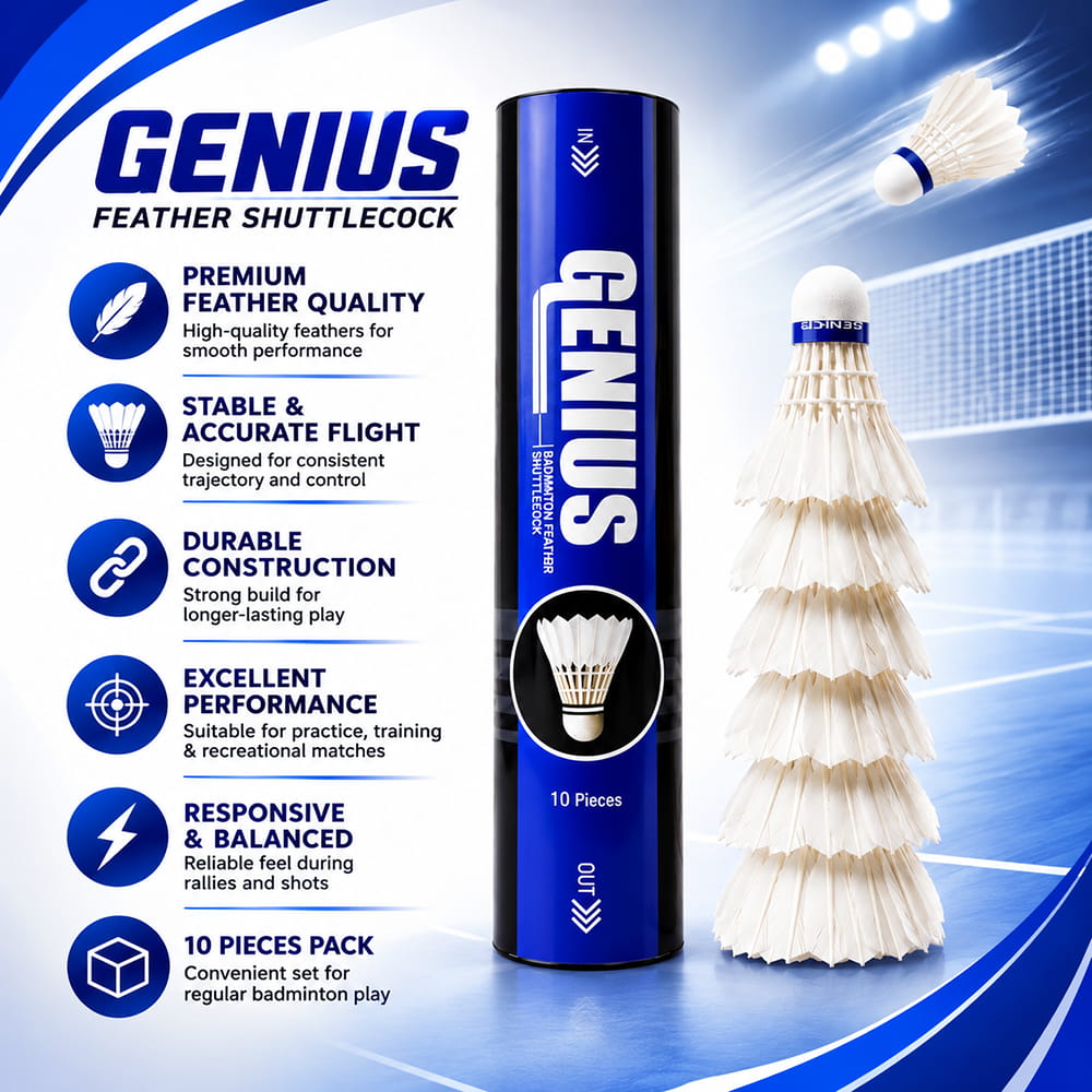 Volt Pro Genius Feather Shuttlecocks are designed for regular badminton practice and training. Their stable flight helps beginners and recreational players work on accuracy, control, timing, and overall gameplay. Volt Pro Genius Feather Shuttlecocks are designed for regular badminton practice and training. Their stable flight helps beginners and recreational players work on accuracy, control, timing, and overall gameplay.