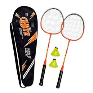 Volt Pro Hitz Badminton Racket Set includes 2 lightweight iron-frame rackets, 2 plastic shuttlecocks, and a carry bag. A practical choice for beginners and casual players for indoor and outdoor badminton.