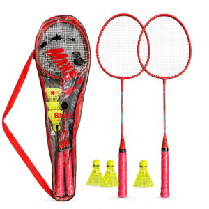 Volt Pro Maxx Badminton Racket Set includes 2 lightweight rackets, 3 plastic shuttlecocks, and a carry bag. Designed for convenient everyday play, it is suitable for kids, beginners, and adults for indoor and outdoor badminton.