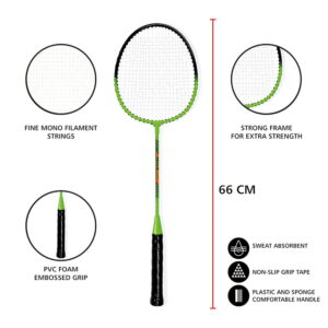 Volt Pro Rise Badminton Racket Set includes 2 lightweight badminton rackets and a convenient carry bag. Designed for beginners and casual players, it is suitable for comfortable indoor and outdoor practice and recreational play. Volt Pro Rise Badminton Racket Set includes 2 lightweight badminton rackets and a convenient carry bag. Designed for beginners and casual players, it is suitable for comfortable indoor and outdoor practice and recreational play.