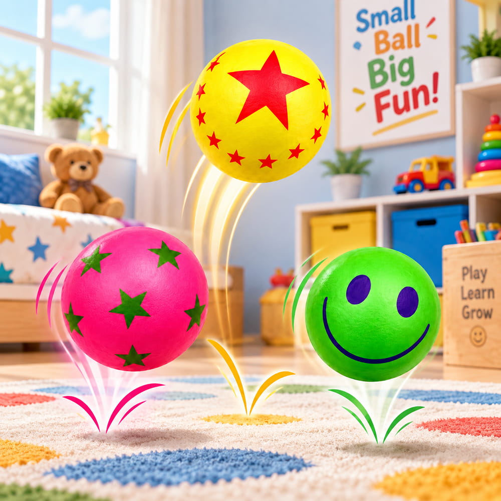 Enjoy active play with Hello Friends Bingo Balls, featuring premium designer rubber balls in a convenient 3-piece blister pack. Each ball is 2 inches in size and offers a fun bouncing experience for kids.