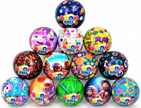 Hello Friends Boom Ball Lite features soft sponge balls designed for safe and fun play. Each ball weighs 20 g and measures 70 mm, with assorted designs in a pack of 12. Suitable for active indoor and outdoor play.