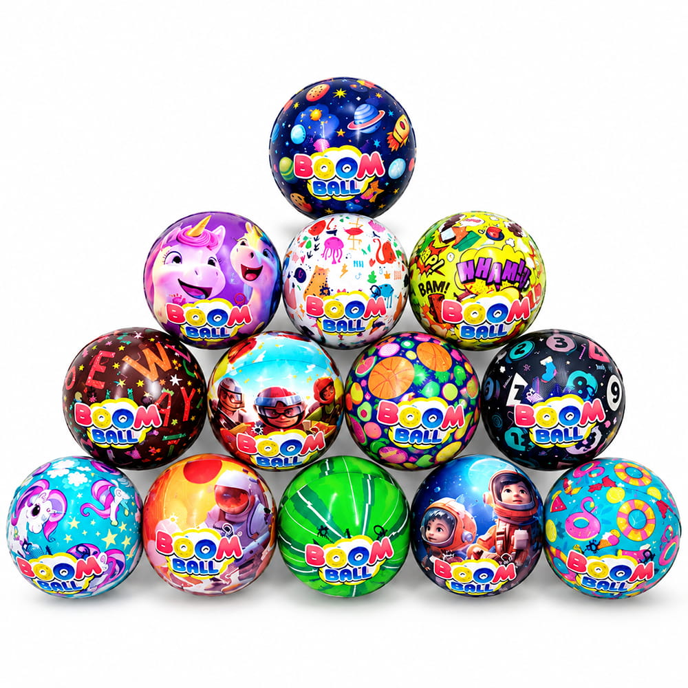 Hello Friends Boom Ball Lite features soft sponge balls designed for safe and fun play. Each ball weighs 20 g and measures 70 mm, with assorted designs in a pack of 12. Suitable for active indoor and outdoor play.