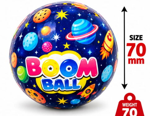 Hello Friends Boom Ball is a soft sponge ball designed for safe and fun play. It weighs 70 g and measures 70 mm, making it easy to handle for throwing, catching, bouncing, and active play.
