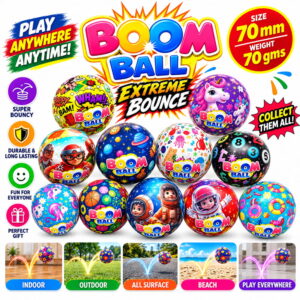 Hello Friends Boom Ball is a soft sponge ball designed for safe and fun play. It weighs 70 g and measures 70 mm, making it easy to handle for throwing, catching, bouncing, and active play.