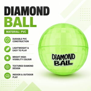 Hello Friends Diamond Ball 6 Inch is a soft and durable PVC playground ball featuring an attractive 3D diamond pattern. Its lightweight design and good bounce make it suitable for kids' indoor and outdoor games.