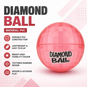 Hello Friends Diamond Ball 6 Inch is a soft and durable PVC playground ball featuring an attractive 3D diamond pattern. Its lightweight design and good bounce make it suitable for kids' indoor and outdoor games.