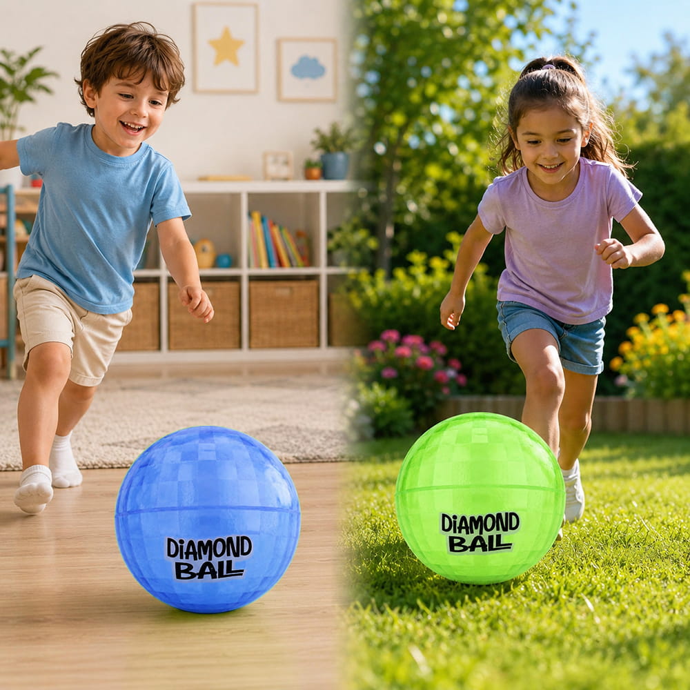 Hello Friends Diamond Ball 6 Inch is a soft and durable PVC playground ball featuring an attractive 3D diamond pattern. Its lightweight design and good bounce make it suitable for kids' indoor and outdoor games.