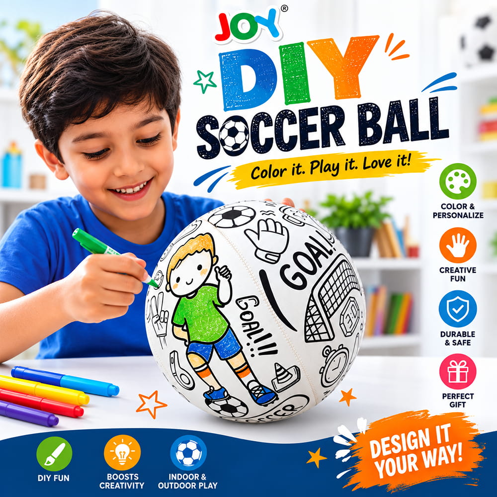 Hello Friends DIY Soccer Ball is an 8-inch creative activity ball available in 6 colors. Color it, play it, and love it while encouraging creativity through fun indoor and outdoor play. A fun activity and gift choice for children.