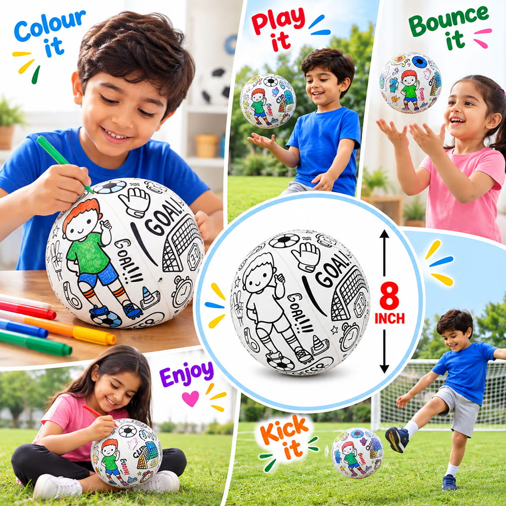 Hello Friends DIY Soccer Ball is an 8-inch creative activity ball available in 6 colors. Color it, play it, and love it while encouraging creativity through fun indoor and outdoor play. A fun activity and gift choice for children.