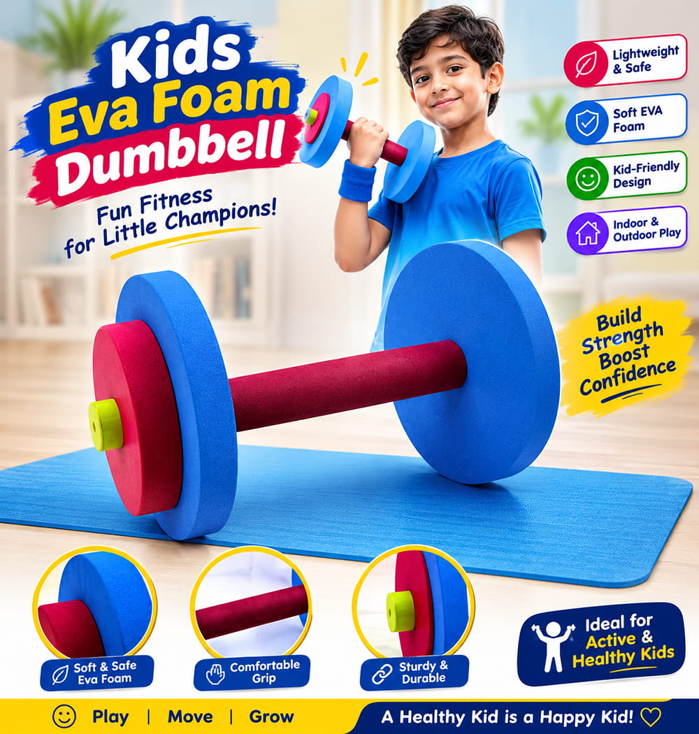 Hello Friends EVA Foam Dumbbell Set is designed for fun kids fitness and active play. Made with premium EVA foam and easy-grip handles, it is suitable for bicep curls, arm-strengthening activities, and simple exercise routines.