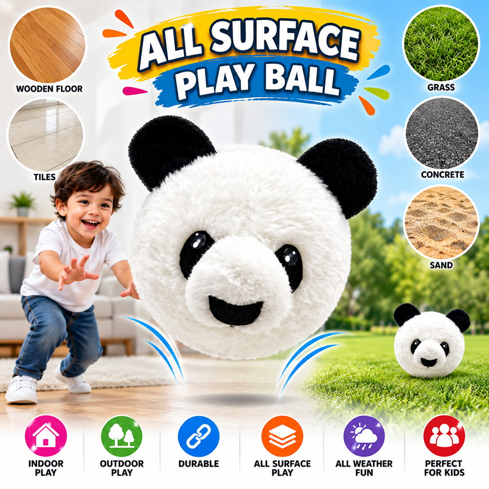 Enjoy playful moments with the Hello Friends Fluffy Panda Bouncing Plush Ball. Featuring a cute Panda design and 6-inch size, it is easy to handle for everyday games. Suitable for indoor and outdoor play, with a pouch and air pump included.
