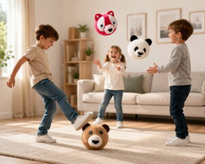 Enjoy playful moments with the Hello Friends Fluffy Panda Bouncing Plush Ball. Featuring a cute Panda design and 6-inch size, it is easy to handle for everyday games. Suitable for indoor and outdoor play, with a pouch and air pump included.