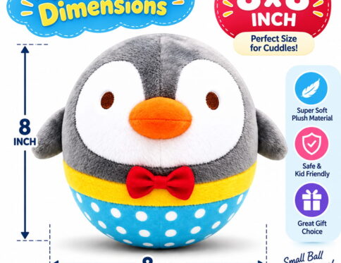 Hello Friends Fluffy Penguin Bouncing Plush Ball is an 8-inch soft play ball designed for fun and active play. Its cute Penguin design, gentle bounce, and easy-to-handle size make it suitable for indoor and outdoor activities. Includes a pouch and air pump.