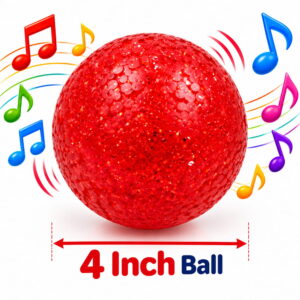Hello Friends Happy Rattle Ball is a 4-inch musical crystal ball designed to make a gentle rattling sound during play. The pack includes 1 piece.