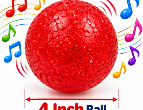 Hello Friends Happy Rattle Ball is a 4-inch musical crystal ball designed to make a gentle rattling sound during play. The pack includes 1 piece.