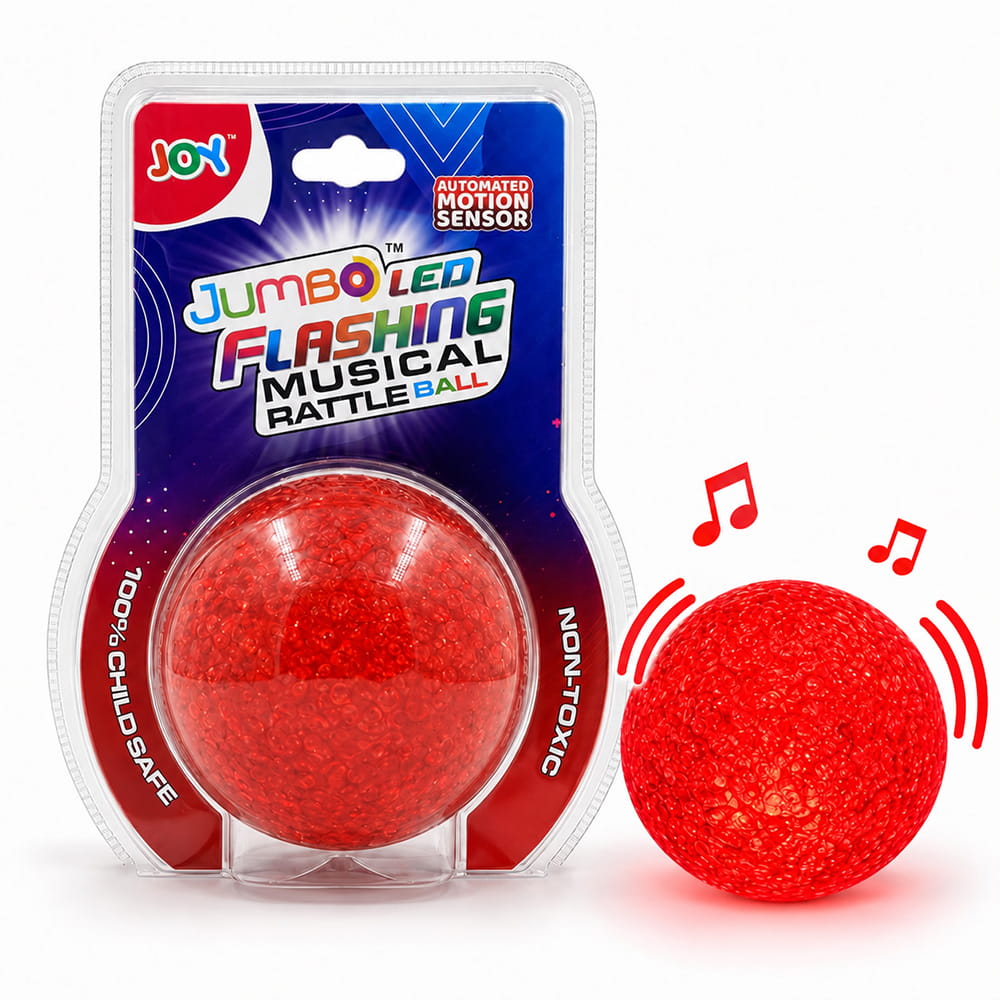 Hello Friends Jumbo LED Flashing Musical Rattle Ball is a 4-inch interactive play ball with motion sensor lights and sound. Its colourful flashing effect and musical feature make playtime more engaging. Comes in a convenient 1-piece blister pack. Hello Friends Jumbo LED Flashing Musical Rattle Ball is a 4-inch interactive play ball with motion sensor lights and sound. Its colourful flashing effect and musical feature make playtime more engaging. Comes in a convenient 1-piece blister pack.