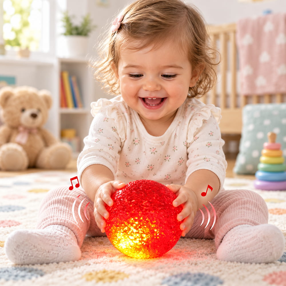 Hello Friends Jumbo LED Flashing Musical Rattle Ball is a 4-inch interactive play ball with motion sensor lights and sound. Its colourful flashing effect and musical feature make playtime more engaging. Comes in a convenient 1-piece blister pack. Hello Friends Jumbo LED Flashing Musical Rattle Ball is a 4-inch interactive play ball with motion sensor lights and sound. Its colourful flashing effect and musical feature make playtime more engaging. Comes in a convenient 1-piece blister pack.