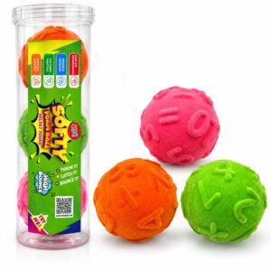 Hello Friends Number Softy Foam Balls feature a soft and spongy feel with a smooth velvet-touch surface. Each 2-inch ball has a raised number design that can be felt by touch. Includes 3 balls in a jar.