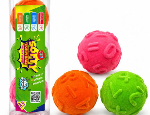 Hello Friends Number Softy Foam Balls feature a soft and spongy feel with a smooth velvet-touch surface. Each 2-inch ball has a raised number design that can be felt by touch. Includes 3 balls in a jar.