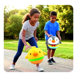 Bring playful fun to active sessions with the Hello Friends Fluffy Bunny Bouncing Plush Ball. Measuring 8 inches, it offers a soft feel and gentle bounce for easy throwing, catching, and bouncing games. Includes a pouch and air pump.