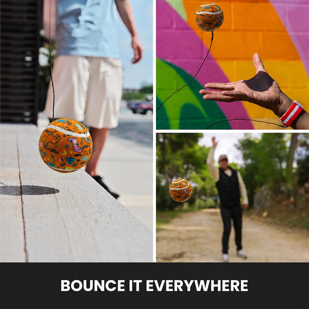 Hello Friends Rebound Ball Return Ball Yo-Yo features a 2.5-inch tennis-style ball attached to a string and strap for catching, bouncing, and throwing practice. The connected design allows repeated return play and makes it a fun choice for kids, active play, and outdoor recreation.