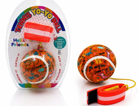 Hello Friends Rebound Ball Return Ball Yo-Yo features a 2.5-inch tennis-style ball attached to a string and strap for catching, bouncing, and throwing practice. The connected design allows repeated return play and makes it a fun choice for kids, active play, and outdoor recreation.