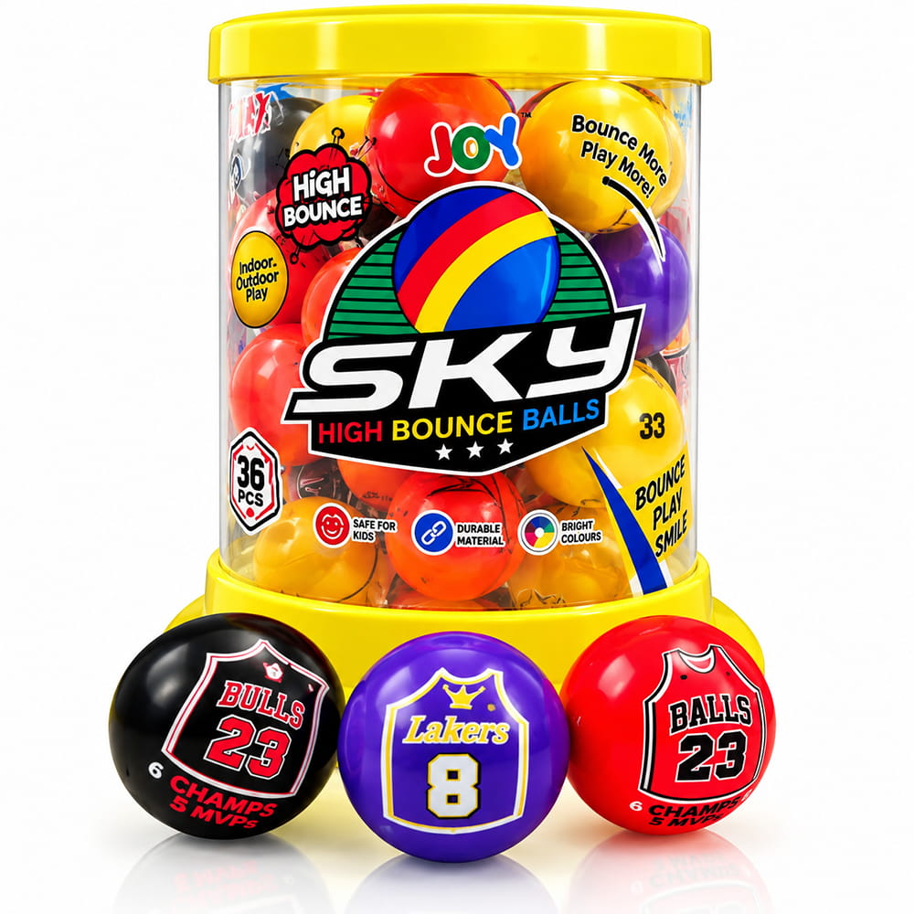 Enjoy exciting bouncing fun with Hello Friends Sky High Bounce Balls. Each 2.25-inch ball is designed for high-bouncing play, with 36 assorted balls packed in a convenient transparent tube.