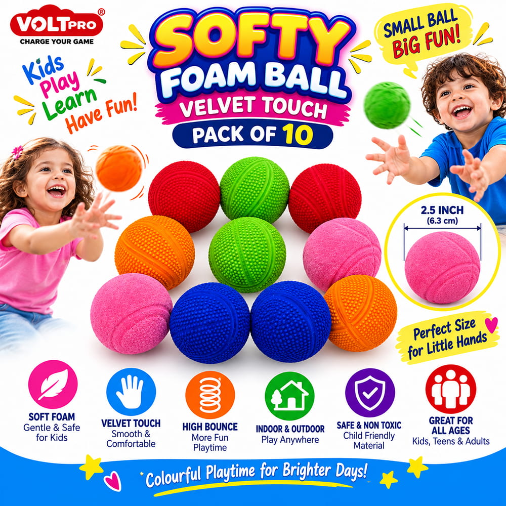 Enjoy soft and bouncy play with Hello Friends Softy Foam Balls. These 2-inch foam balls feature a smooth velvet touch, soft and spongy feel, high bounce and bright neon colours. Includes 10 balls.