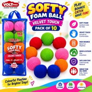Enjoy soft and bouncy play with Hello Friends Softy Foam Balls. These 2-inch foam balls feature a smooth velvet touch, soft and spongy feel, high bounce and bright neon colours. Includes 10 balls.