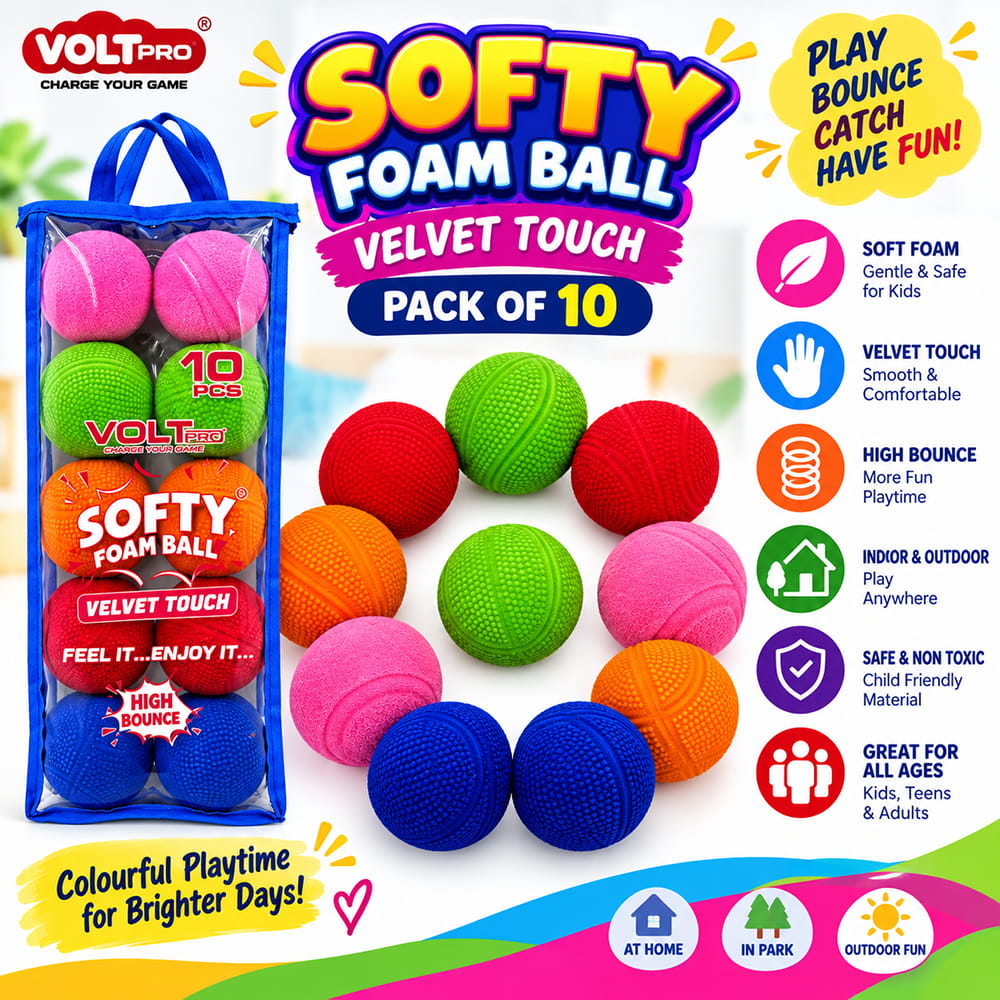 Enjoy soft and bouncy play with Hello Friends Softy Foam Balls. These 2-inch foam balls feature a smooth velvet touch, soft and spongy feel, high bounce and bright neon colours. Includes 10 balls.