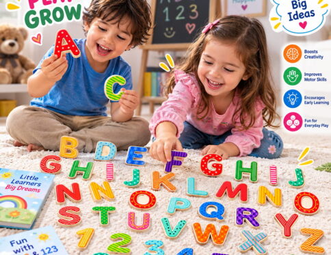Play Eva ABC & 123 Learning Puzzle is an educational interlocking puzzle with 36 pieces featuring 26 alphabets and 10 numbers. With 8 mm thick pieces, it offers a fun and hands-on way for children to learn letters and numbers through screen-free play.