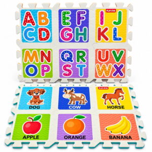 Play Eva Alphabet & Numbers Puzzle is an educational EVA foam activity set designed for children aged 3 years and above. With 46 pieces and 24 tiles, each measuring 4 x 4 inches and 8mm thick, it features easy-to-handle cut-outs for fun and interactive learning.