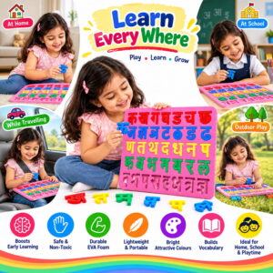Play Eva Hindi Varnmala EVA Foam Sheet is a 12x12-inch educational foam sheet with 10 mm thickness, designed for Hindi alphabet learning and creative activities. Play Eva Hindi Varnmala EVA Foam Sheet is a 12x12-inch educational foam sheet with 10 mm thickness, designed for Hindi alphabet learning and creative activities.