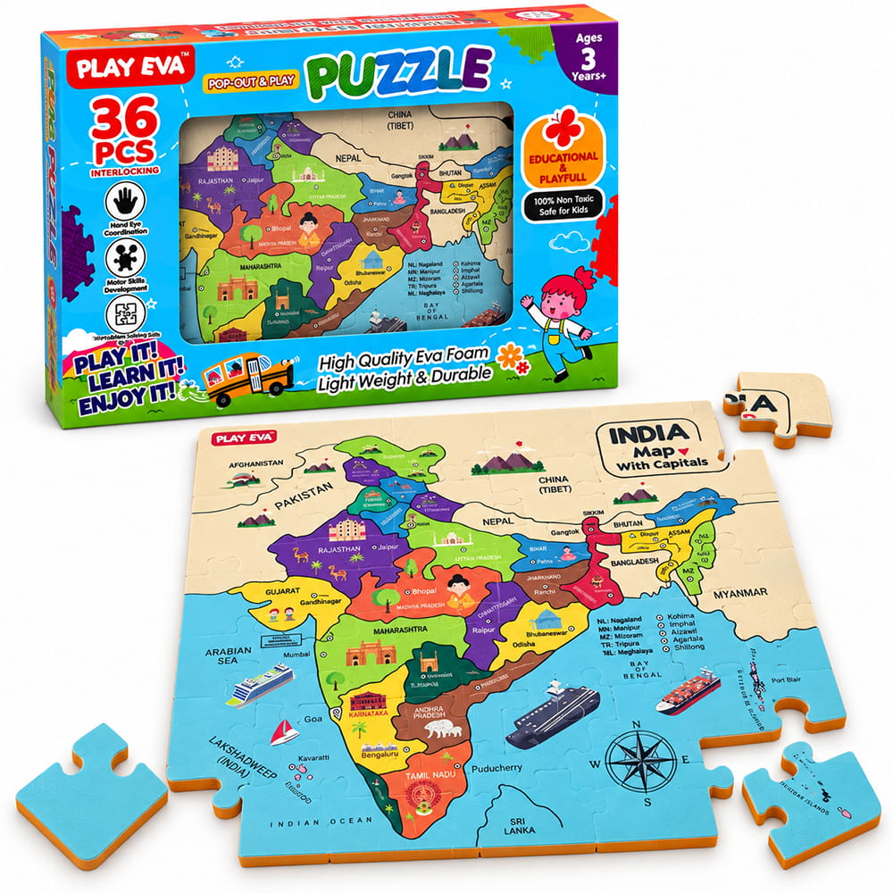 Educational and fun UV Printed Interlocking Puzzle designed for screen-free play. Made with non-toxic and child-safe materials, it includes 36 pieces and measures 12 x 12 inches. A fun activity for children to enjoy while developing concentration and problem-solving skills.
