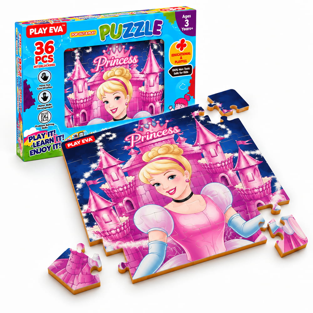 Educational and fun UV Printed Interlocking Puzzle designed for screen-free play. Made with non-toxic and child-safe materials, it includes 36 pieces and measures 12 x 12 inches. A fun activity for children to enjoy while developing concentration and problem-solving skills.