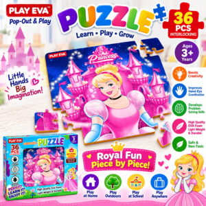 Educational and fun UV Printed Interlocking Puzzle designed for screen-free play. Made with non-toxic and child-safe materials, it includes 36 pieces and measures 12 x 12 inches. A fun activity for children to enjoy while developing concentration and problem-solving skills.
