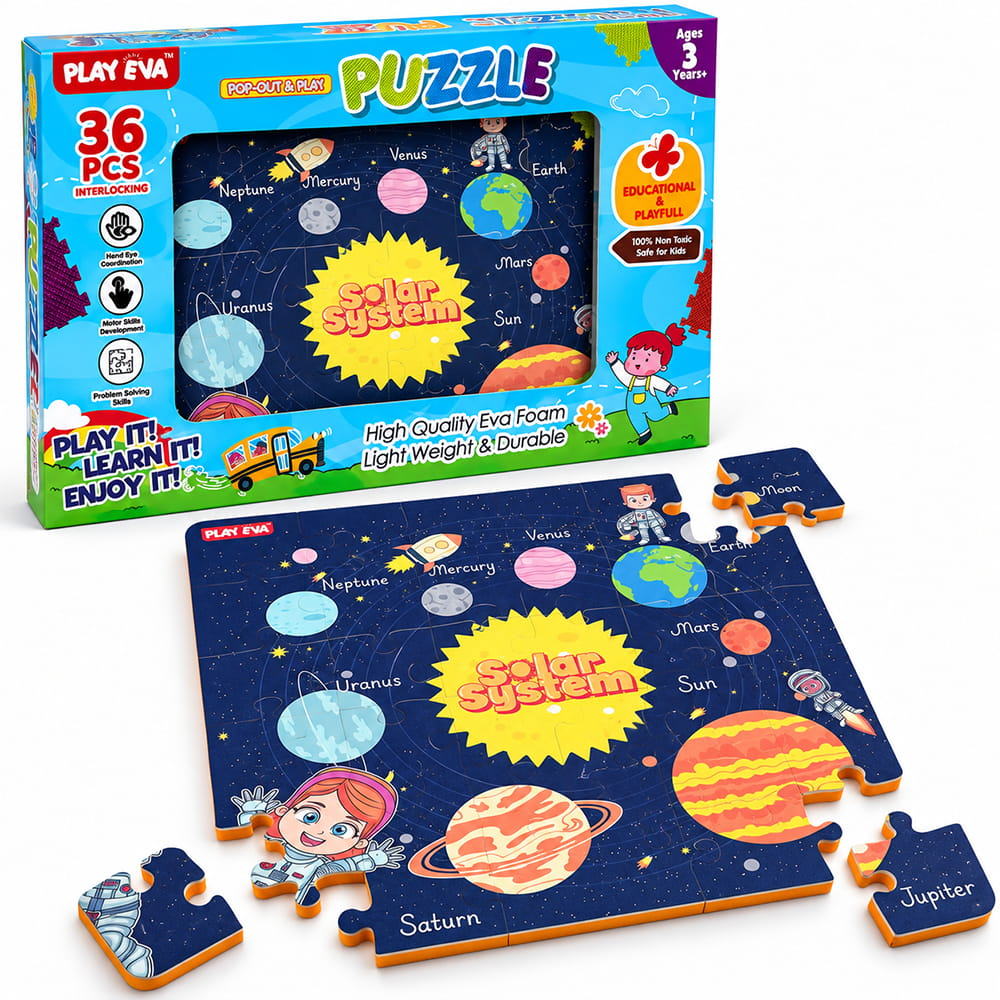 Educational and fun UV Printed Interlocking Puzzle designed for screen-free play. Made with non-toxic and child-safe materials, it includes 36 pieces and measures 12 x 12 inches. A fun activity for children to enjoy while developing concentration and problem-solving skills.