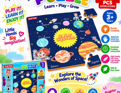 Educational and fun UV Printed Interlocking Puzzle designed for screen-free play. Made with non-toxic and child-safe materials, it includes 36 pieces and measures 12 x 12 inches. A fun activity for children to enjoy while developing concentration and problem-solving skills.