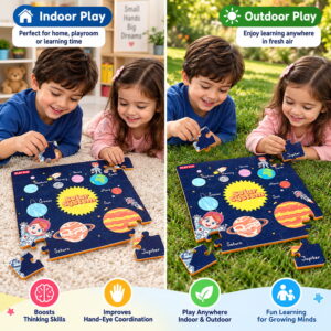 Educational and fun UV Printed Interlocking Puzzle designed for screen-free play. Made with non-toxic and child-safe materials, it includes 36 pieces and measures 12 x 12 inches. A fun activity for children to enjoy while developing concentration and problem-solving skills.