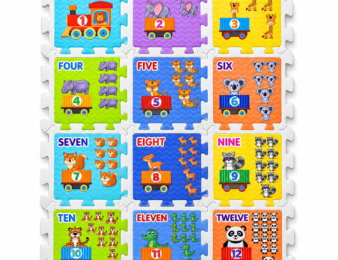 Play Eva Train Puzzle is a fun and educational interlocking puzzle featuring train-themed tiles with counting numbers from 1 to 2. Each tile measures 4 x 4 inches and has an 8 mm thickness, making it easy for children to handle and assemble.