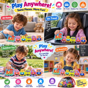 Play Eva Train Puzzle is a fun and educational interlocking puzzle featuring train-themed tiles with counting numbers from 1 to 2. Each tile measures 4 x 4 inches and has an 8 mm thickness, making it easy for children to handle and assemble.