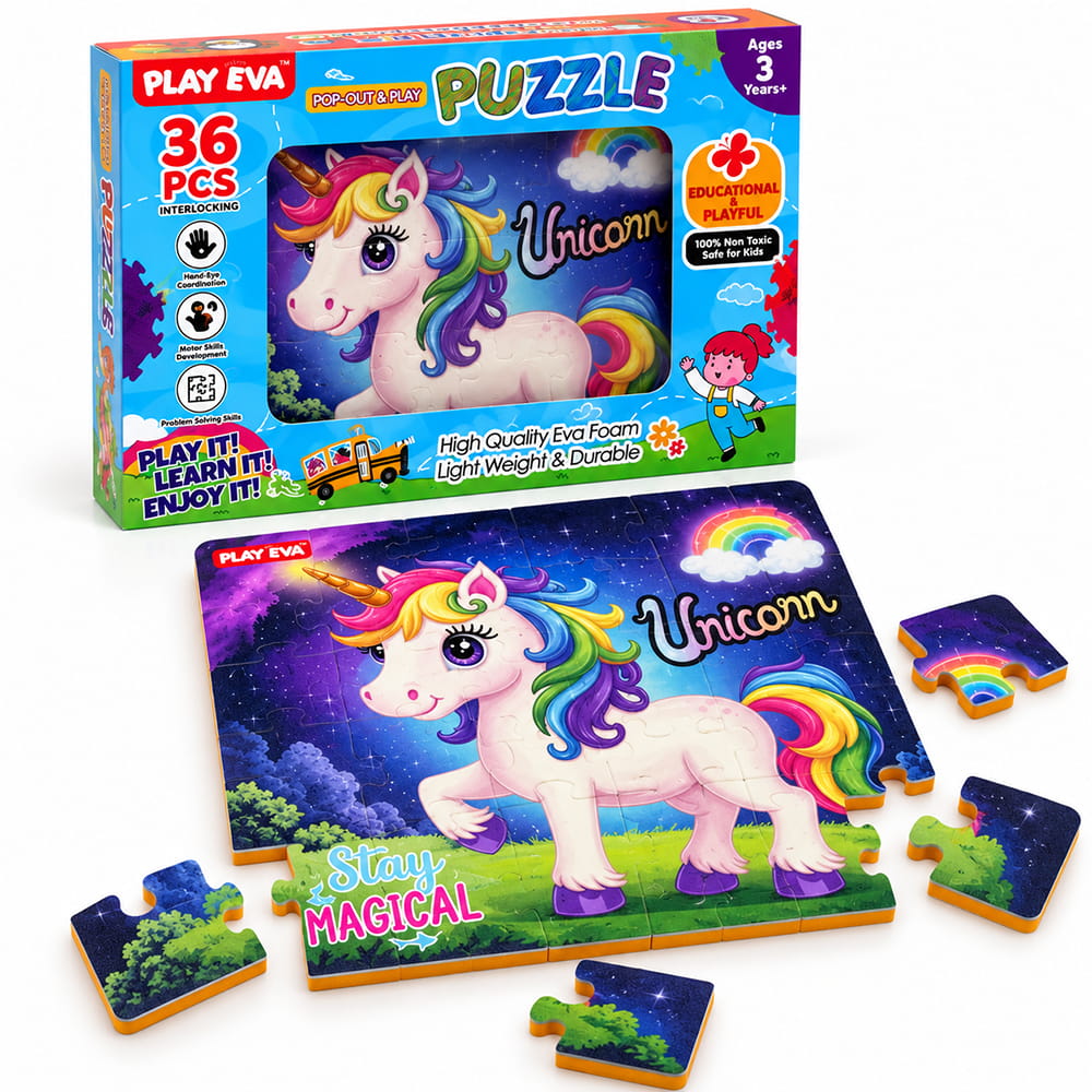 Educational and fun UV Printed Interlocking Puzzle designed for screen-free play. Made with non-toxic and child-safe materials, it includes 36 pieces and measures 12 x 12 inches. A fun activity for children to enjoy while developing concentration and problem-solving skills.