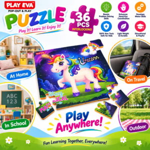 Educational and fun UV Printed Interlocking Puzzle designed for screen-free play. Made with non-toxic and child-safe materials, it includes 36 pieces and measures 12 x 12 inches. A fun activity for children to enjoy while developing concentration and problem-solving skills.