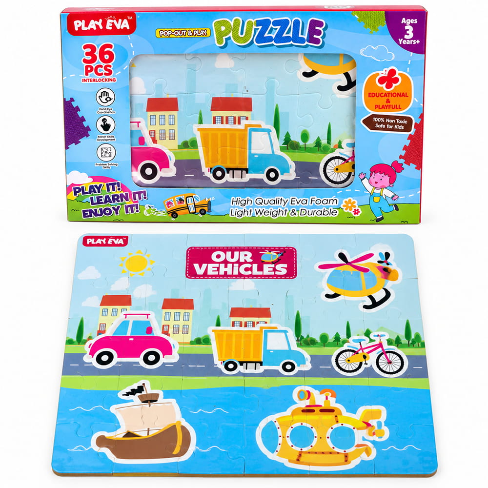 Educational and fun UV Printed Interlocking Puzzle designed for screen-free play. Made with non-toxic and child-safe materials, it includes 36 pieces and measures 12 x 12 inches. A fun activity for children to enjoy while developing concentration and problem-solving skills.