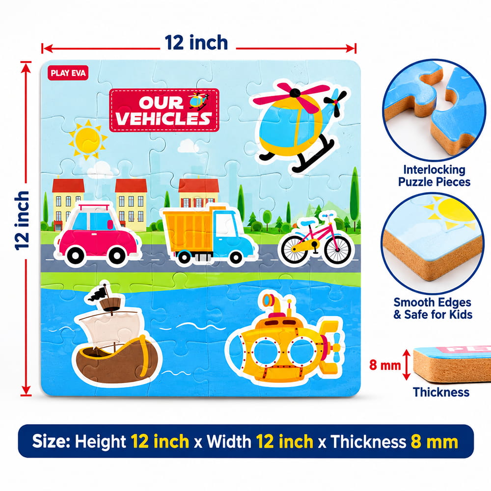 Educational and fun UV Printed Interlocking Puzzle designed for screen-free play. Made with non-toxic and child-safe materials, it includes 36 pieces and measures 12 x 12 inches. A fun activity for children to enjoy while developing concentration and problem-solving skills.