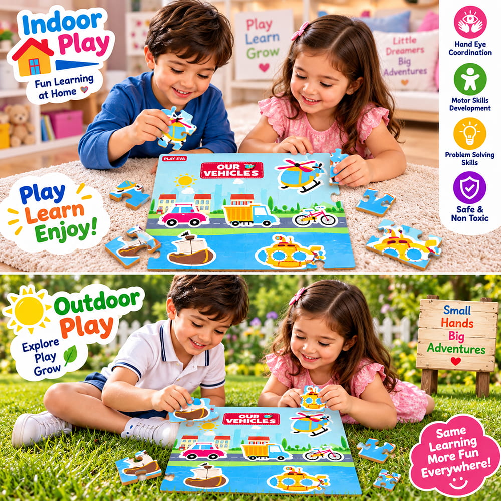 Educational and fun UV Printed Interlocking Puzzle designed for screen-free play. Made with non-toxic and child-safe materials, it includes 36 pieces and measures 12 x 12 inches. A fun activity for children to enjoy while developing concentration and problem-solving skills.