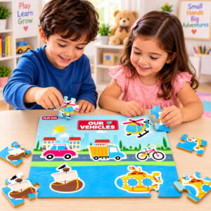 Educational and fun UV Printed Interlocking Puzzle designed for screen-free play. Made with non-toxic and child-safe materials, it includes 36 pieces and measures 12 x 12 inches. A fun activity for children to enjoy while developing concentration and problem-solving skills.