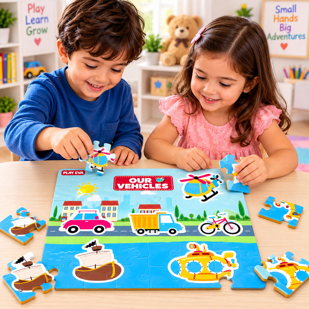 Educational and fun UV Printed Interlocking Puzzle designed for screen-free play. Made with non-toxic and child-safe materials, it includes 36 pieces and measures 12 x 12 inches. A fun activity for children to enjoy while developing concentration and problem-solving skills.